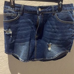SHEIN Dark Wash Denim Ripped Skirt 0XL Plus Curve new never worn